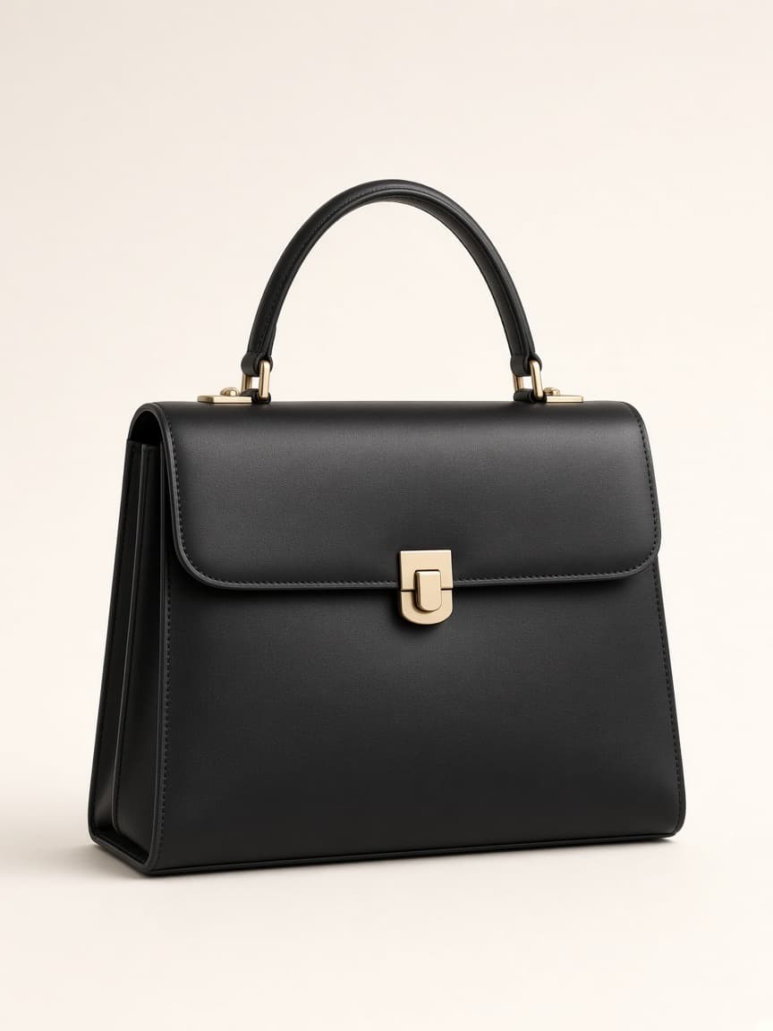 Romeah Milano black leather top-handle bag on light studio ground